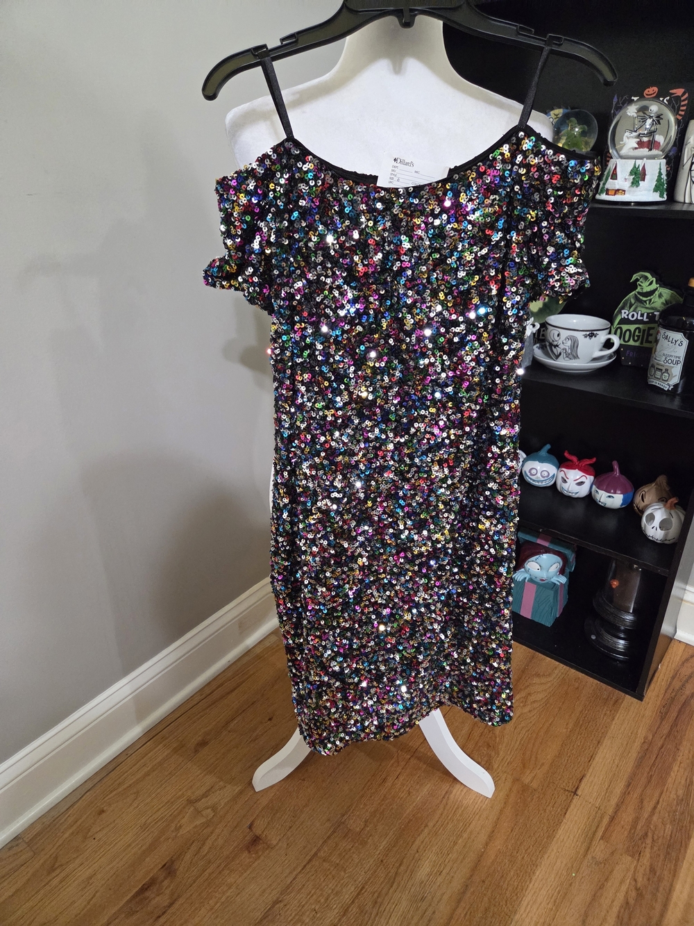Black Multicolor Sequin Cold-Shoulder Cocktail Dress